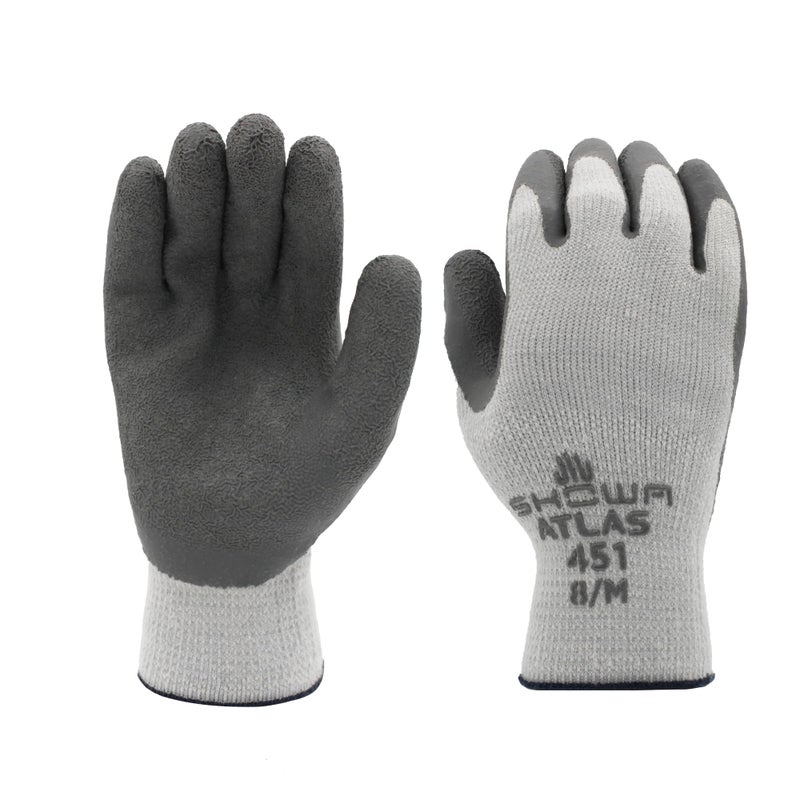 SHOWA Atlas 451 Natural Rubber Latex Palm Coated Insulated General Purpose Winter Work Glove with Poly Blend Liner, Small (12 Pair) - Image 1